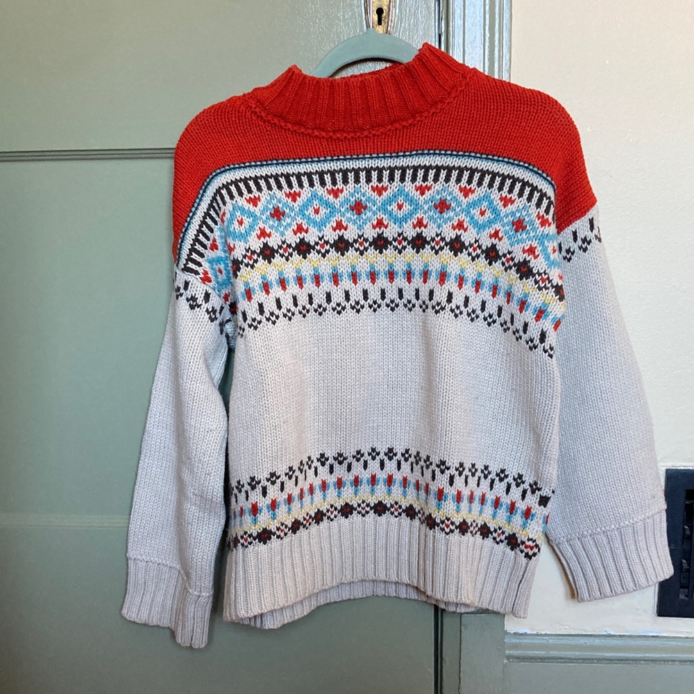 Red and Gray Patterned Women's Sweater